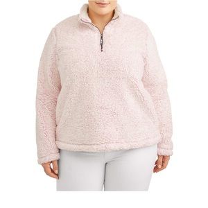 Time and Tru snow tipped pullover teddy/sherpa quarter zip jacket pink 2X